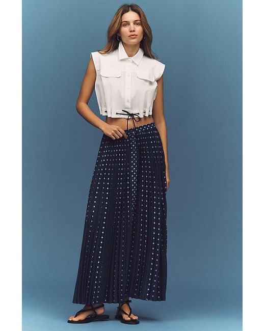 Maeve Blue Pleated Button-Front Maxi Skirt