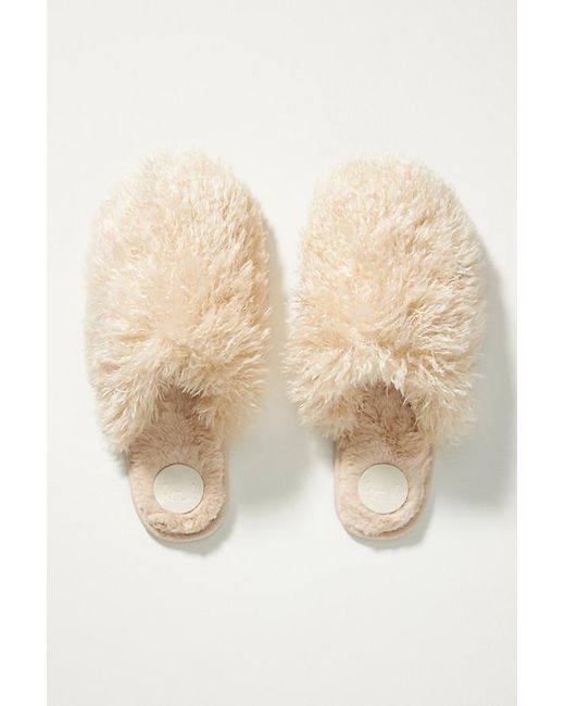Anthropologie Natural Fuzzy Slide Slippers