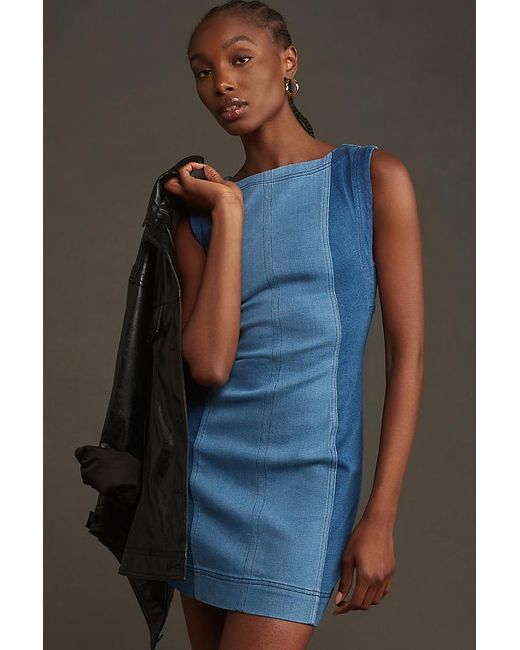 Pilcro Blue Sleeveless Two-tone Denim Mini Dress