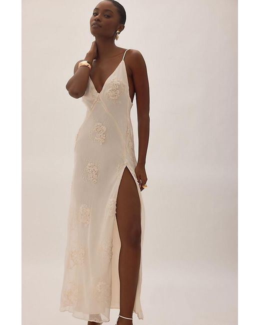Bardot Natural Romaya V-Neck 3D Floral Maxi Dress