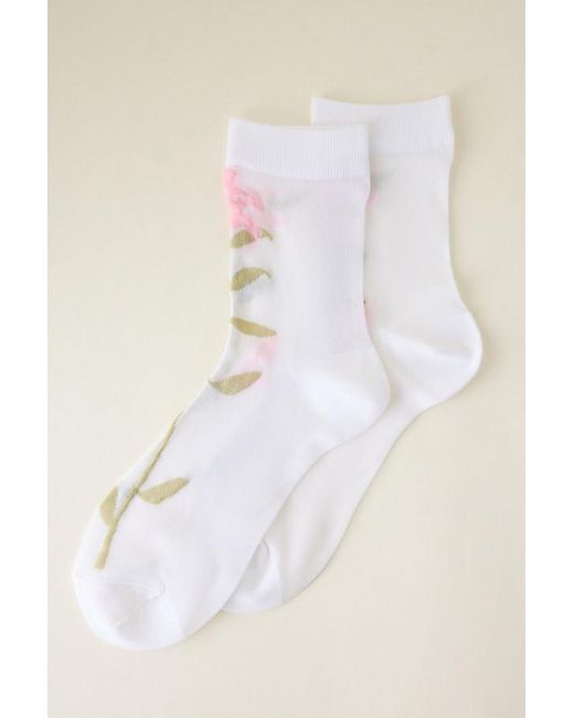 By Anthropologie Pink Floral Sheer Socks