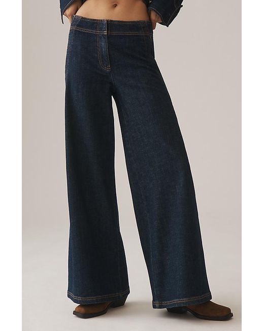 Maeve Blue Scallop-Edge High-Rise Wide-Leg Jeans
