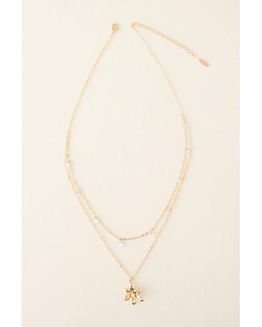 By Anthropologie Natural Plated Layered Floral Necklace