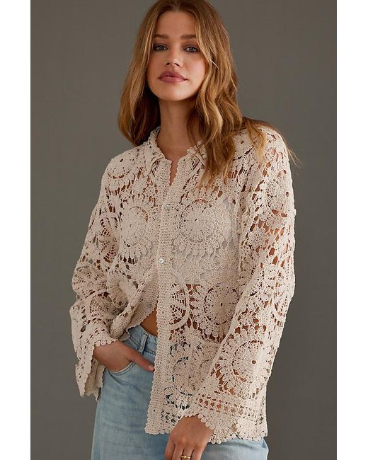 Object Brown Petra Long-sleeve Crochet Shirt