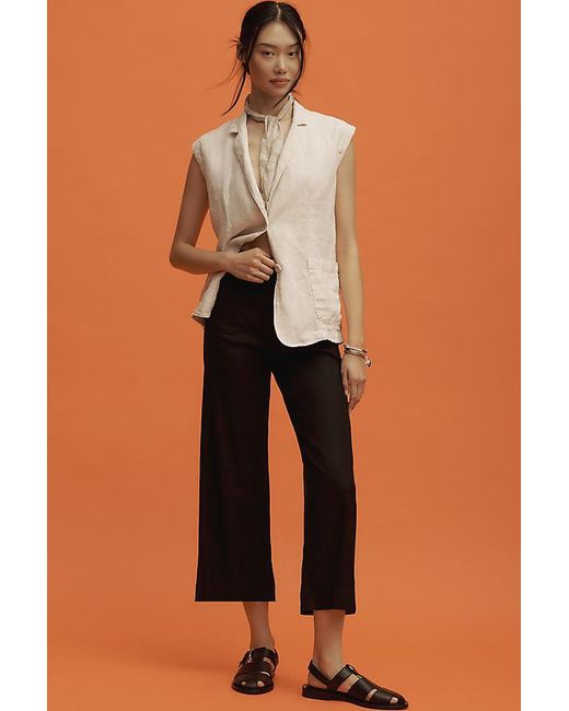 Maeve Blue The Colette Cropped Wide-Leg Trousers By Linen Edition