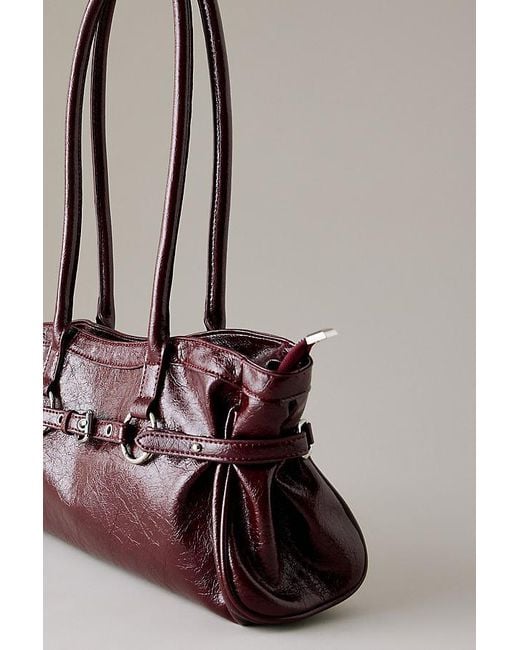 By Anthropologie Purple The Love Knot Burnished Buckle Mini Slouchy Bag