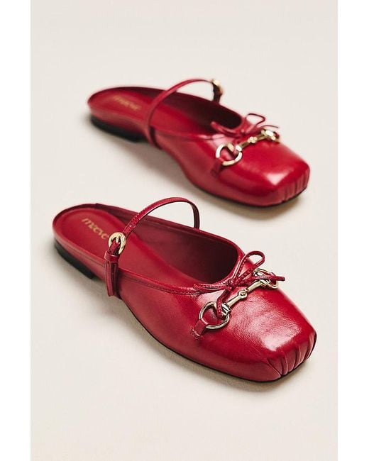 Maeve Red Leather Horsebit Mules