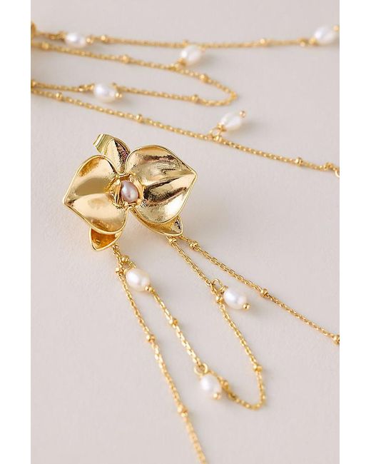 Anthropologie Natural Pearl Tassel Chain Drop Earrings