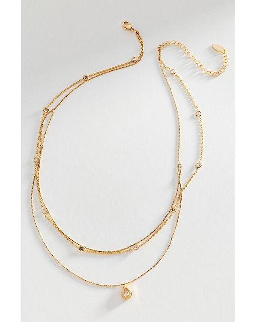 By Anthropologie White Delicate Layered Crystal Necklace