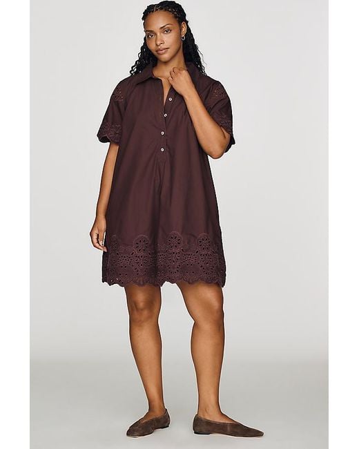 By Anthropologie Red Pollie 100% Cotton Swing Mini Dress