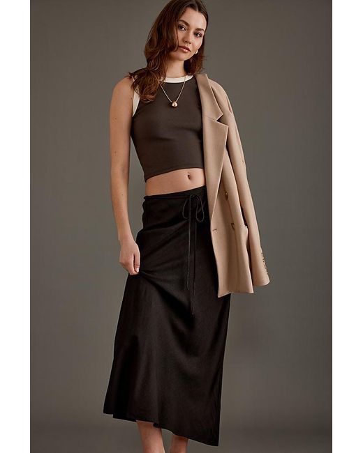Anthropologie Black Linen-blend Bias Maxi Skirt