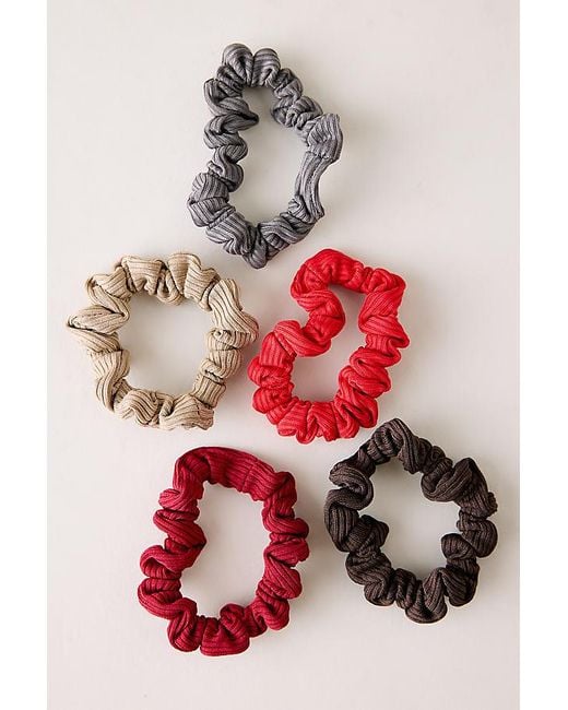 By Anthropologie Red Ribbed Hair Ties, Set Of 5