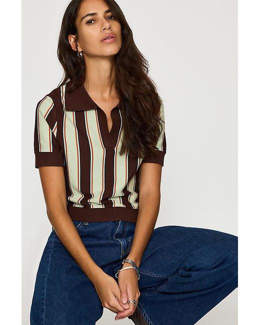 By Anthropologie Blue Stripe Shrunken Polo Top