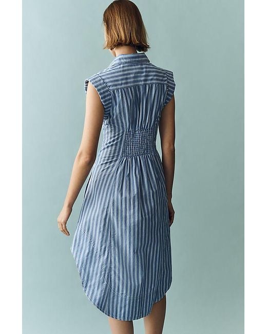 Pilcro Blue Sleeveless Wrap Shirt Dress