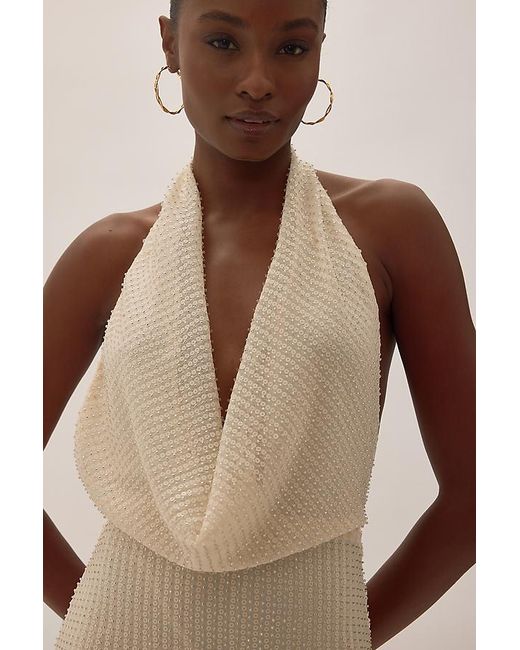 Bardot Natural Nola Sequin Cowl-Neck Maxi Dress