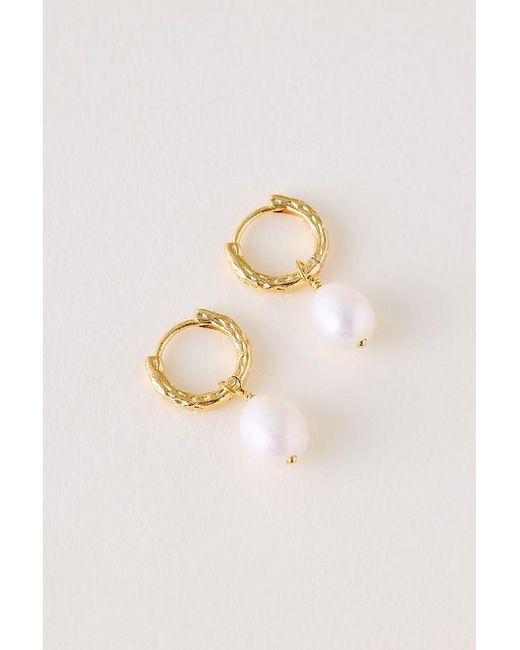 Enamel Copenhagen Brown Pearl Huggie Hoop Earrings