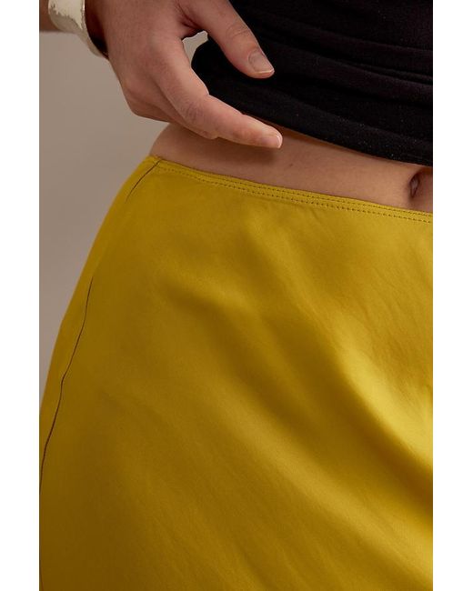 Anthropologie Yellow Satin Bias Maxi Slip Skirt