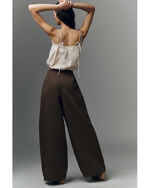 Maeve Gray Pleated Barrel Trousers
