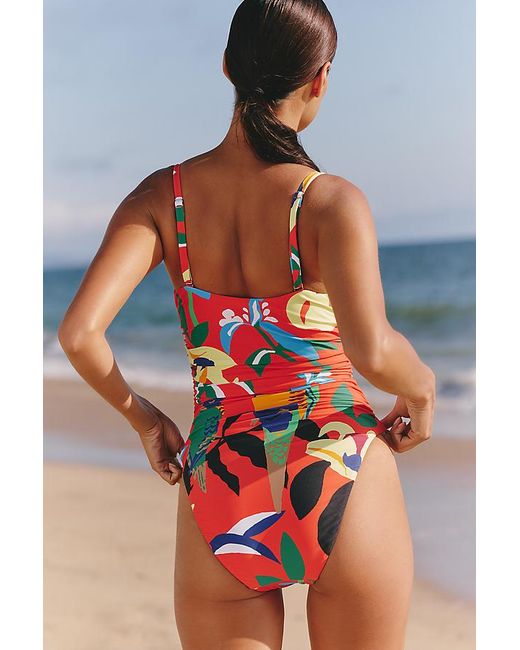 Celandine Red X Claire Colin Ruched One-Piece Swimsuit