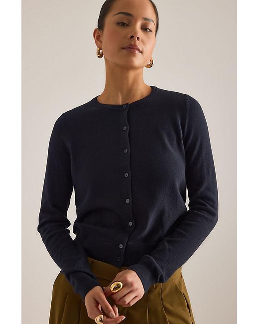 By Anthropologie Blue The Juliet Crew-Neck Cardigan: Cotton-Cashmere Edition