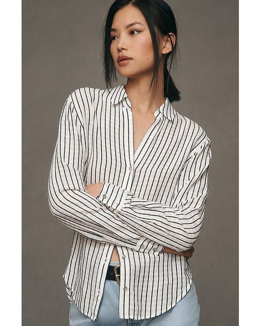 Bella Dahl Gray Long-sleeve Linen-blend Stripe Shirt