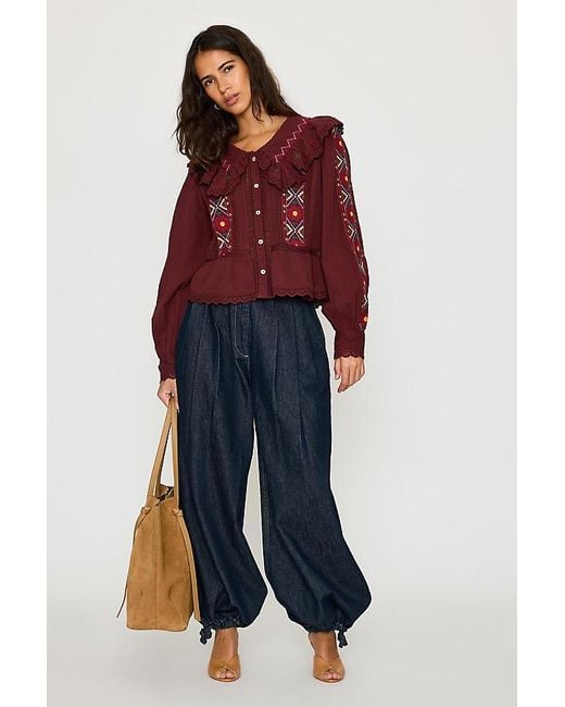 By Anthropologie Long-Sleeve Embroidered Blouse