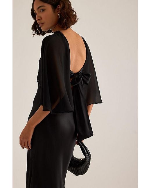 By Anthropologie Black Casey Cape Overlay Satin Midi Dress