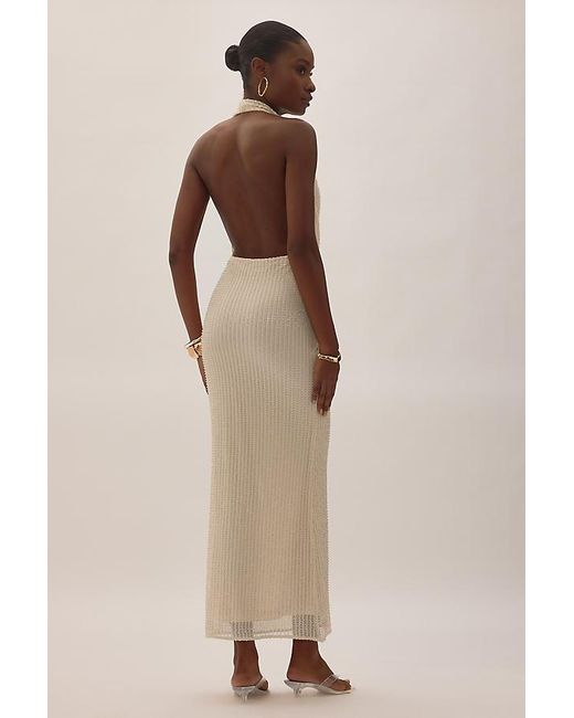 Bardot Natural Nola Sequin Cowl-Neck Maxi Dress