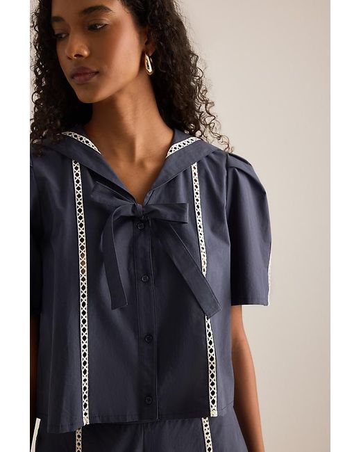 The Tiny Big Sister Blue Sailor Neck Blouse