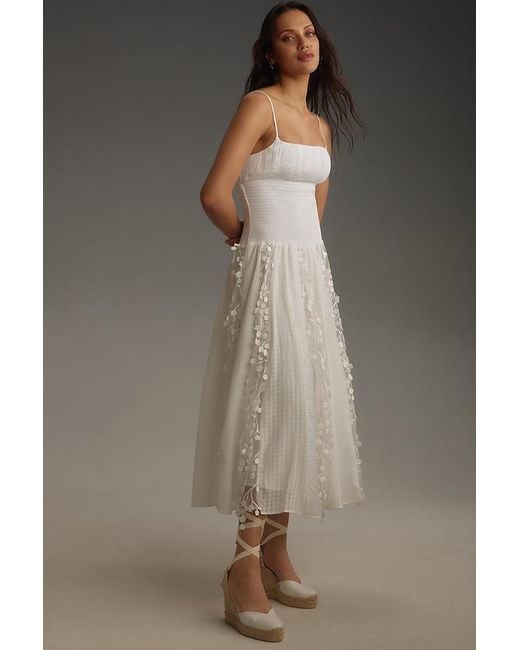 Maeve Brown Sleeveless Embellished Smocked Midi Dress