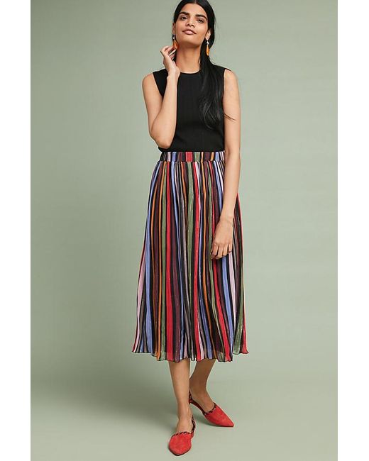 Anthropologie Multicolor Rainbow-striped Midi Skirt