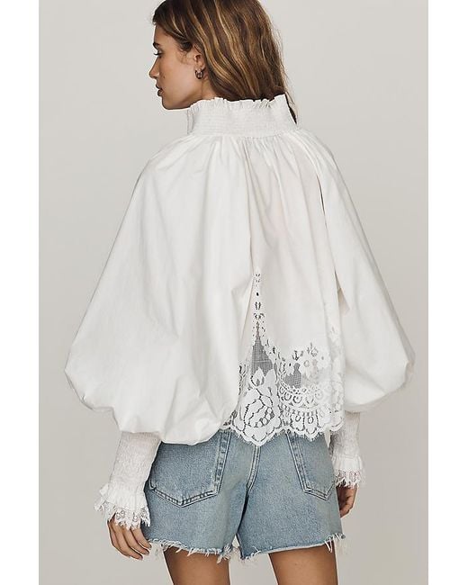 Mare Mare White Lace Inset Long-Sleeve Blouse