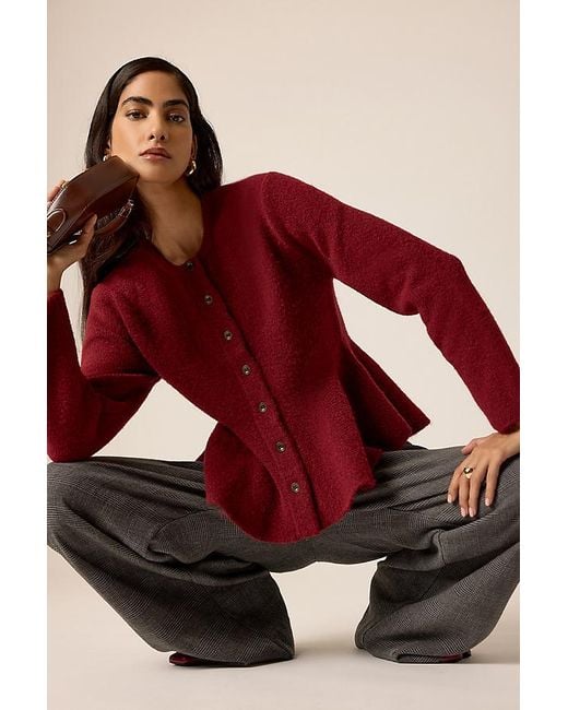 By Anthropologie Red Hourglass Peplum Cardigan