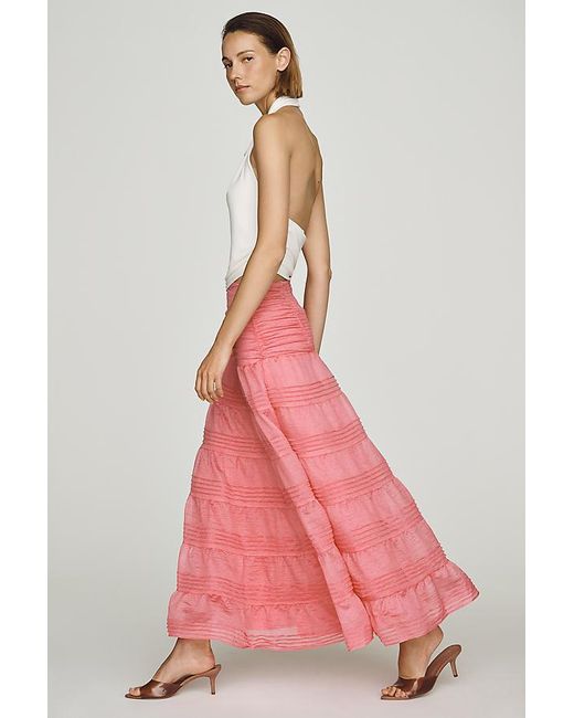 By Anthropologie Pink Tiered Pleated Maxi Skirt
