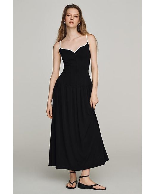 By Anthropologie Black Drop-Waist Midi Dress
