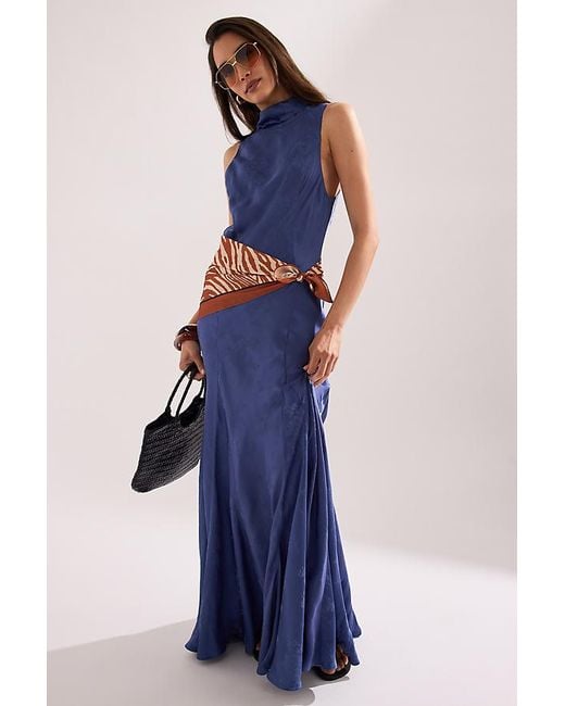 By Anthropologie Blue Joni Jacquard High-Neck Maxi Dress