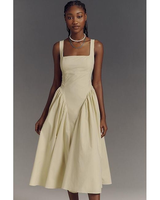 Astr Green Square-Neck Basque-Waist Midi Dress