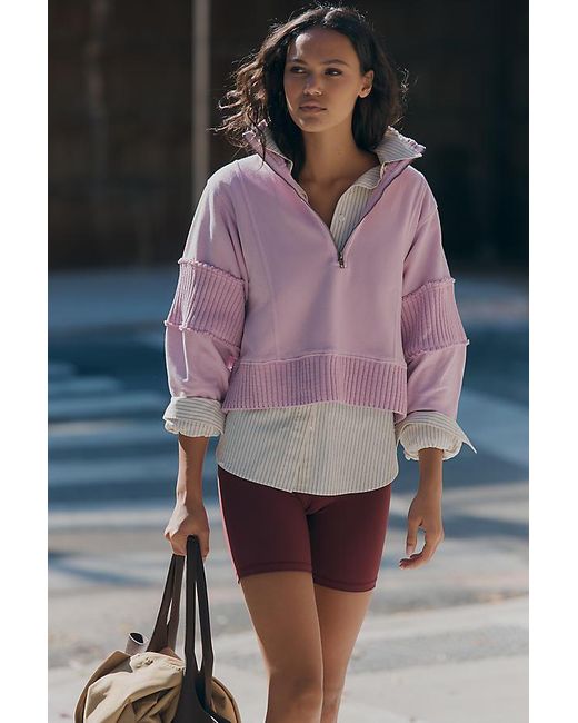 Daily Practice by Anthropologie Purple Mock-Neck Half-Zip Pullover