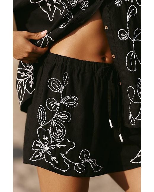 Celandine Black Embroidered Shorts