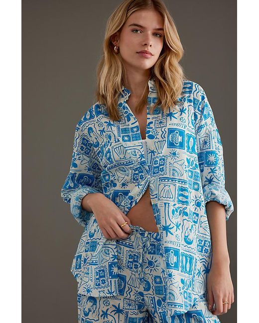 Charlie Holiday Blue Maple Printed Cotton Shirt