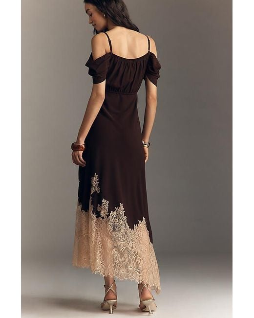 Bl-nk Black Satin Off-Shoulder Lace Midi Dress