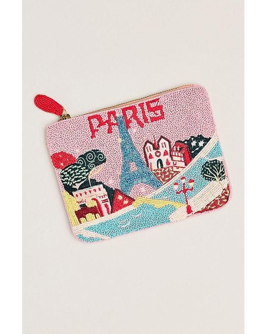 By Anthropologie Pink Daniella Manini Beaded City Pouch