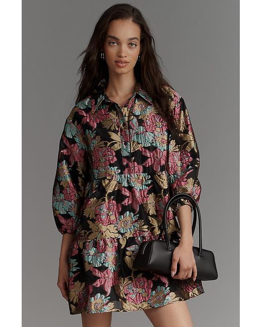 Maeve The Bettina Tiered Jacquard Mini Shirt Dress By in Brown | Lyst UK Maeve The Bettina Tiered Jacquard Mini Shirt Dress By in Brown | Lyst UK