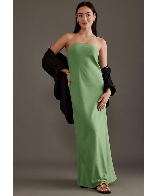 By Anthropologie The Fleur Strapless Linen-blend Maxi Slip Dress in Green |  Lyst UK