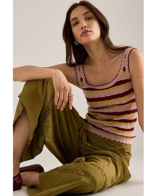 By Anthropologie Brown Pointelle Scallop Tank Top