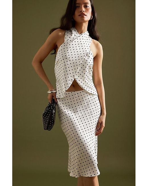 Maeve Green Wrap Satin Halter Neck Top