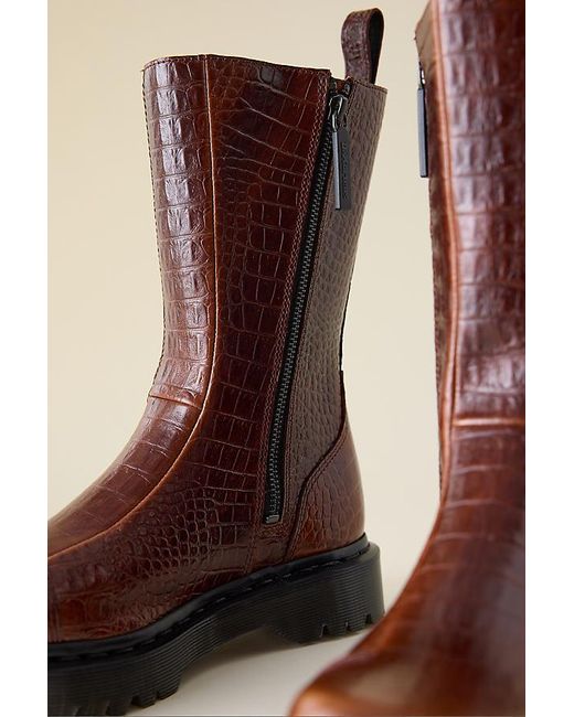 Dr. Martens Brown Rejena Croc Emboss Leather Boots
