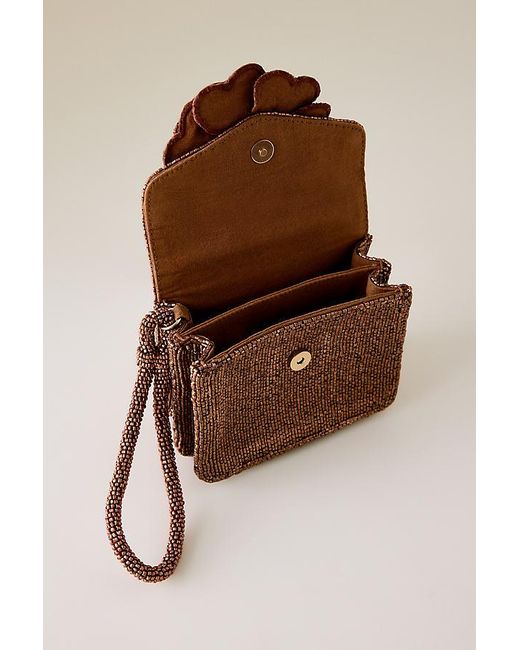 By Anthropologie Brown Beaded Wristlet