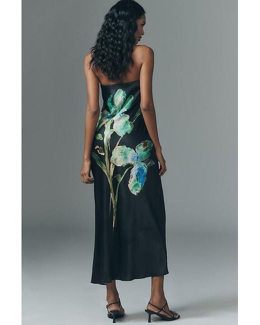 By Anthropologie Black The Fleur Strapless Satin Maxi Slip Dress