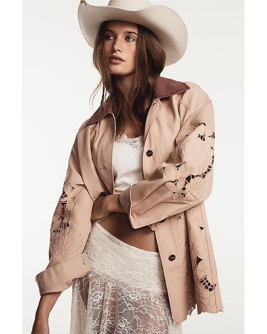 By Anthropologie Natural Floral Cutwork Barn Jacket